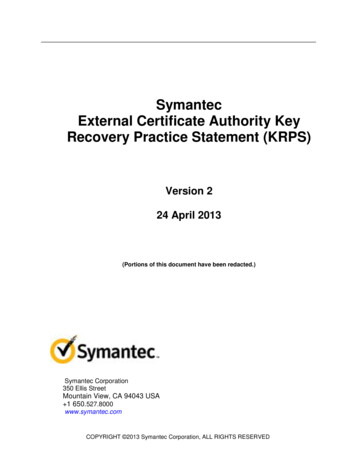 Symantec External Certificate Authority Key Recovery .