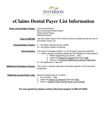EClaims Dental Payer List Information - Eaglesoft