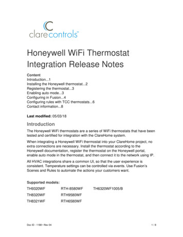 Honeywell WiFi Thermostat Integration Release Notes