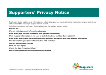 Supporters’ Privacy Notice