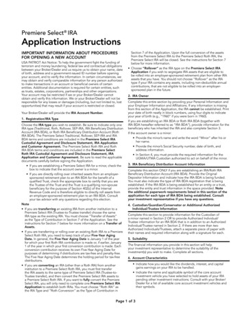 Premiere Select IRA Application Instructions