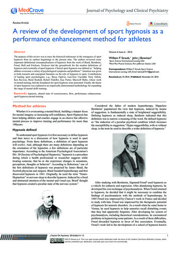 A Review Of The Development Of Sport Hypnosis As A .