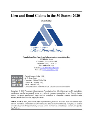 Lien And Bond Claims In The 50 States: 2020