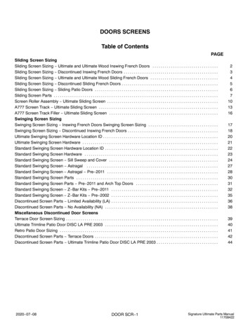 DOORS SCREENS Table Of Contents - Windows And Doors