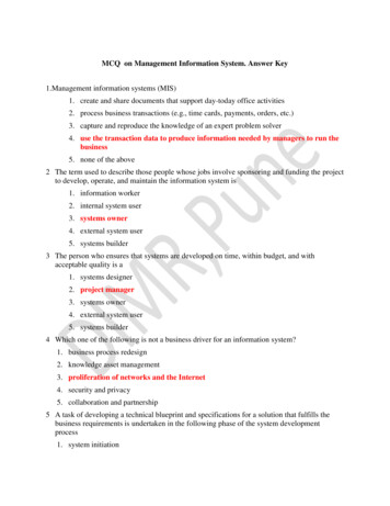 MCQ On Management Information System. Answer Key Use 