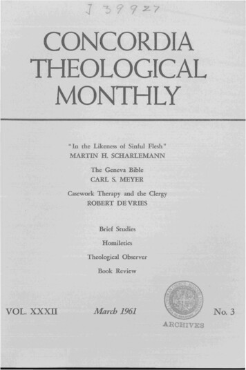 J CONCORDIA THEOLOGICAL MONTHLY