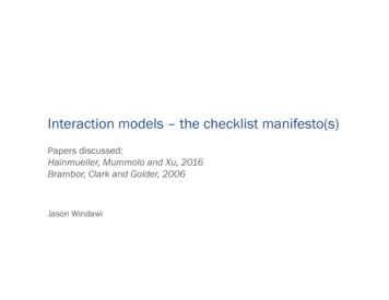Interaction Models – The Checklist Manifesto(s)