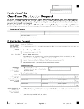 Broker Use Only IRA One-Time Distribution Request