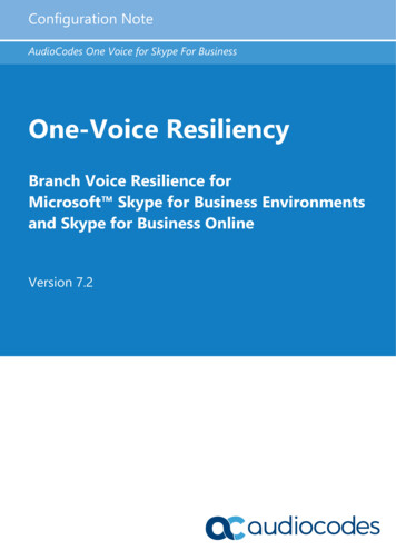 One-Voice Resiliency With PSTN Configuration Note Ver. 7