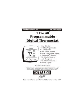 OWNER'S MANUAL 1 For All Programmable Digital Thermostat