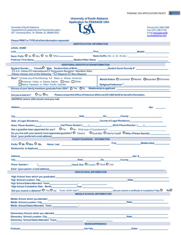 University Of South Alabama Application For PASSAGE USA