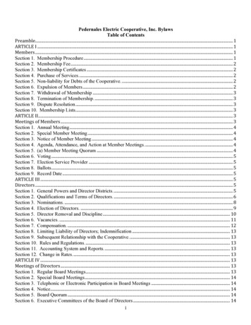 Pedernales Electric Cooperative, Inc. Bylaws Table Of Contents
