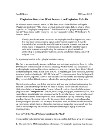 Plagiarism)Overview:)What)ResearchonPlagiarism)Tells)Us