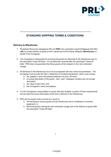 STANDARD SHIPPING TERMS & CONDITIONS