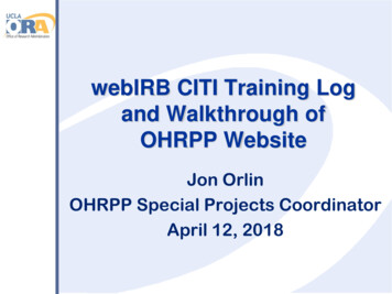 WebIRB CITI Training Log And Walkthrough Of OHRPP Website