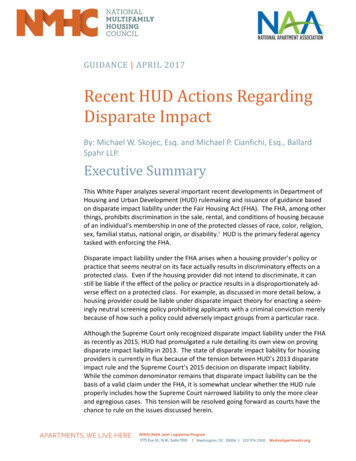 Recent HUD Actions Regarding Disparate Impact