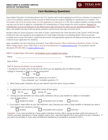 Core Residency Questions - Office Of The Registrar