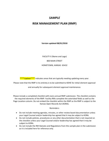 SAMPLE RISK MANAGEMENT PLAN (RMP)