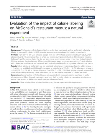 Evaluation Of The Impact Of Calorie Labeling On McDonald’s .