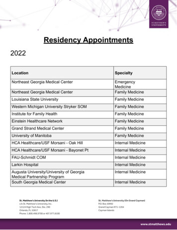 Residency Appointments - Medicine.stmatthews.edu