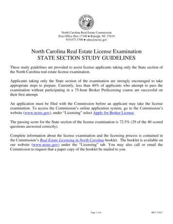 North Carolina Real Estate License Examination STATE .