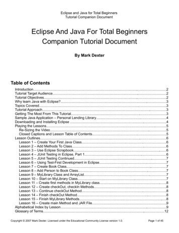 Eclipse And Java For Total Beginners Companion Tutorial .