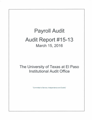 Payroll Audit Audit Report #15-13 - UT System