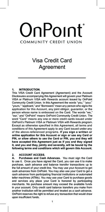 Visa Credit Card Agreement - OnPoint