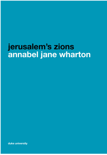Jerusalem S Zions Annabel Jane Wharton - Duke University