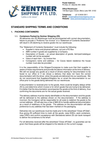 STANDARD SHIPPING TERMS AND CONDITIONS