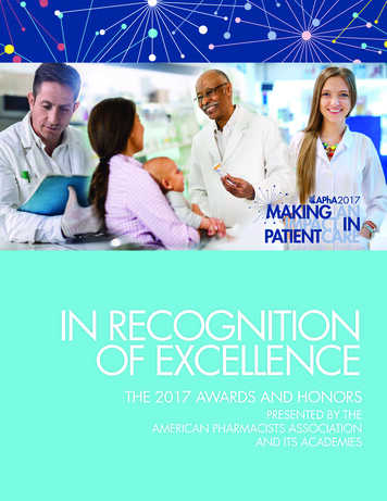 IN RECOGNITION OF EXCELLENCE - American Pharmacists Association