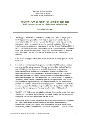 PHILIPPINE PLAN OF ACTION FOR NUTRITION 2017-2022 A 