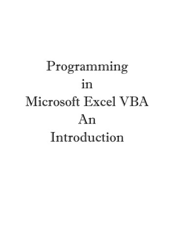 Microsoft Excel VBA An Introduction