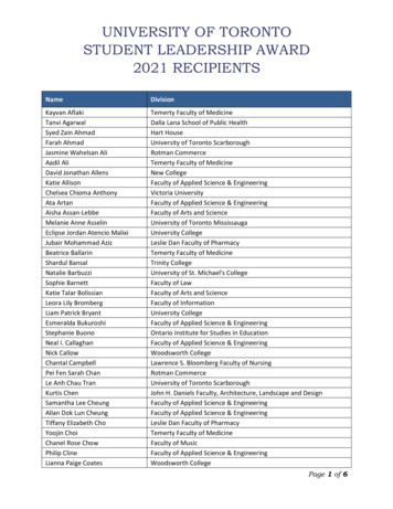 University Of Toronto Student Leadership Award 2021 Recipients