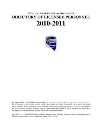 2010-2011 Licensed Staff Directory - Nevada