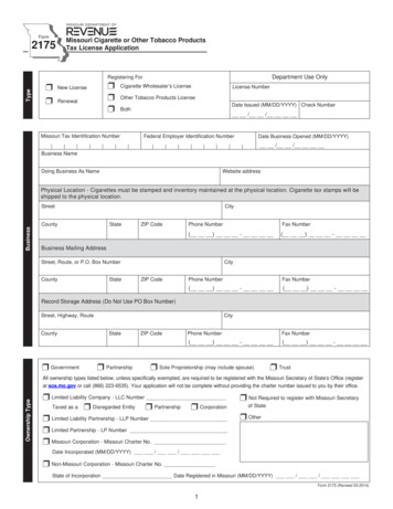 Form 2175 - Missouri Cigarette Or Other Tabacco Products Tax License .