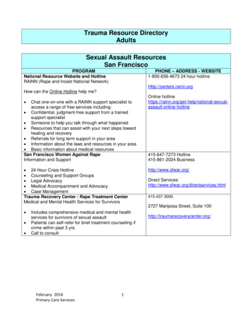 Trauma Resource Directory Adults Sexual Assault Resources San Francisco