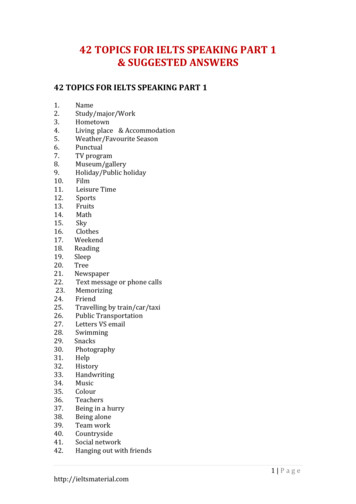 42 TOPICS FOR IELTS SPEAKING PART 1 & SUGGESTED 