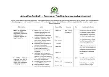 Action Plan For Goal 1 Curriculum; Teaching, Learning And .