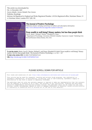 The Journal Of Positive Psychology From Wealth To Well .