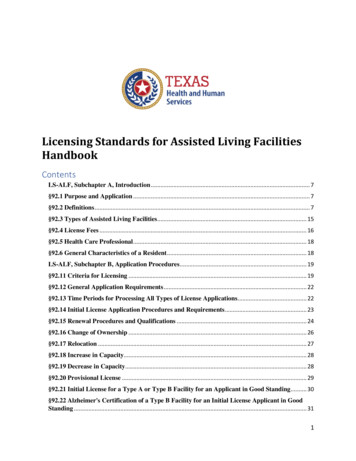 Licensing Standards For Assisted Living Facilities Handbook