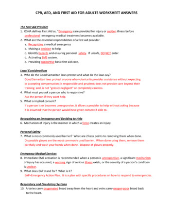 CPR, AED, AND FIRST AID FOR ADULTS WORKSHEET 