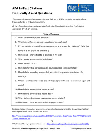 APA In-Text Citations Frequently Asked Questions