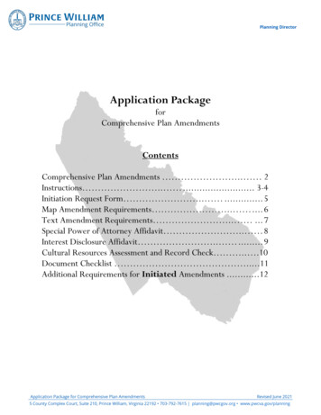 Application Package For Comprehensive Plan Amendments