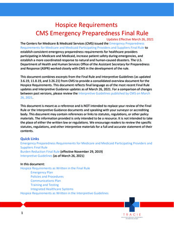 Hospice Requirements CMS Emergency Preparedness Final Rule