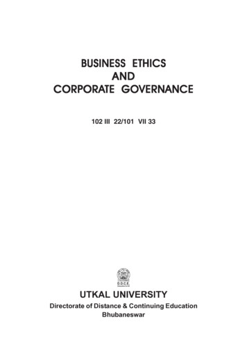 BUSINESS ETHICS AND CORPORATE GOVERNANCE