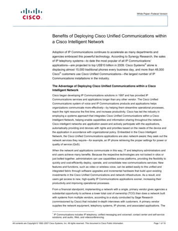 Benefits Of Deploying Cisco Unified Communications Within A Cisco .