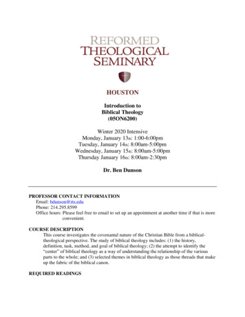 Biblical Theology Winter 2020 Syllabus - RTS