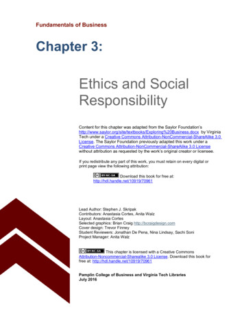 Ethics And Social Responsibility - Virginia Tech