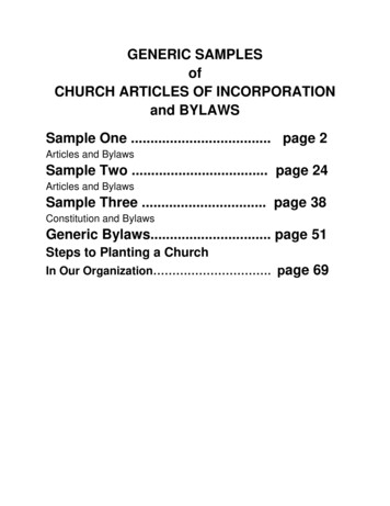 GENERIC SAMPLES Of CHURCH ARTICLES OF 